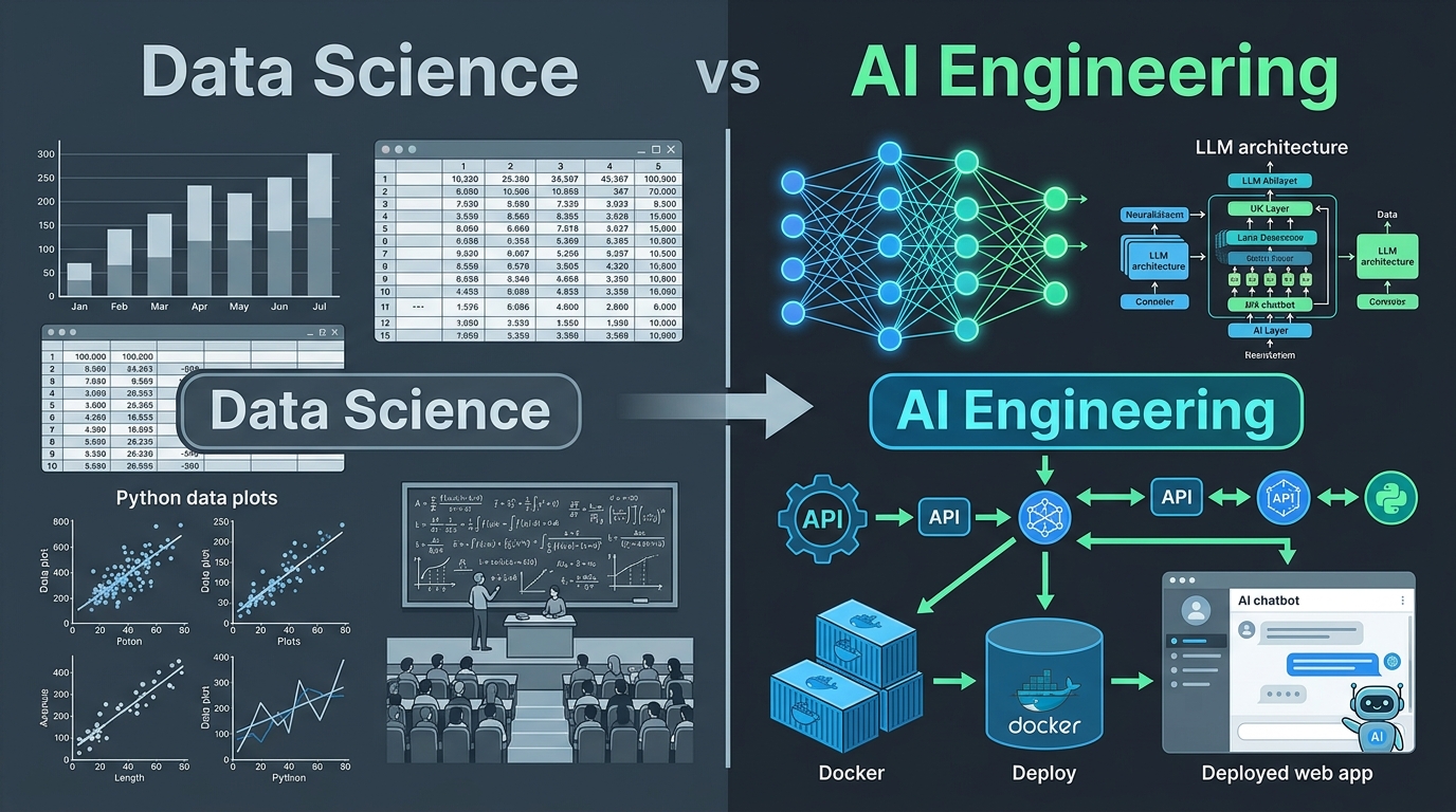 Data Science vs AI Engineering comparison in 2026 — skills, roles, and opportunities