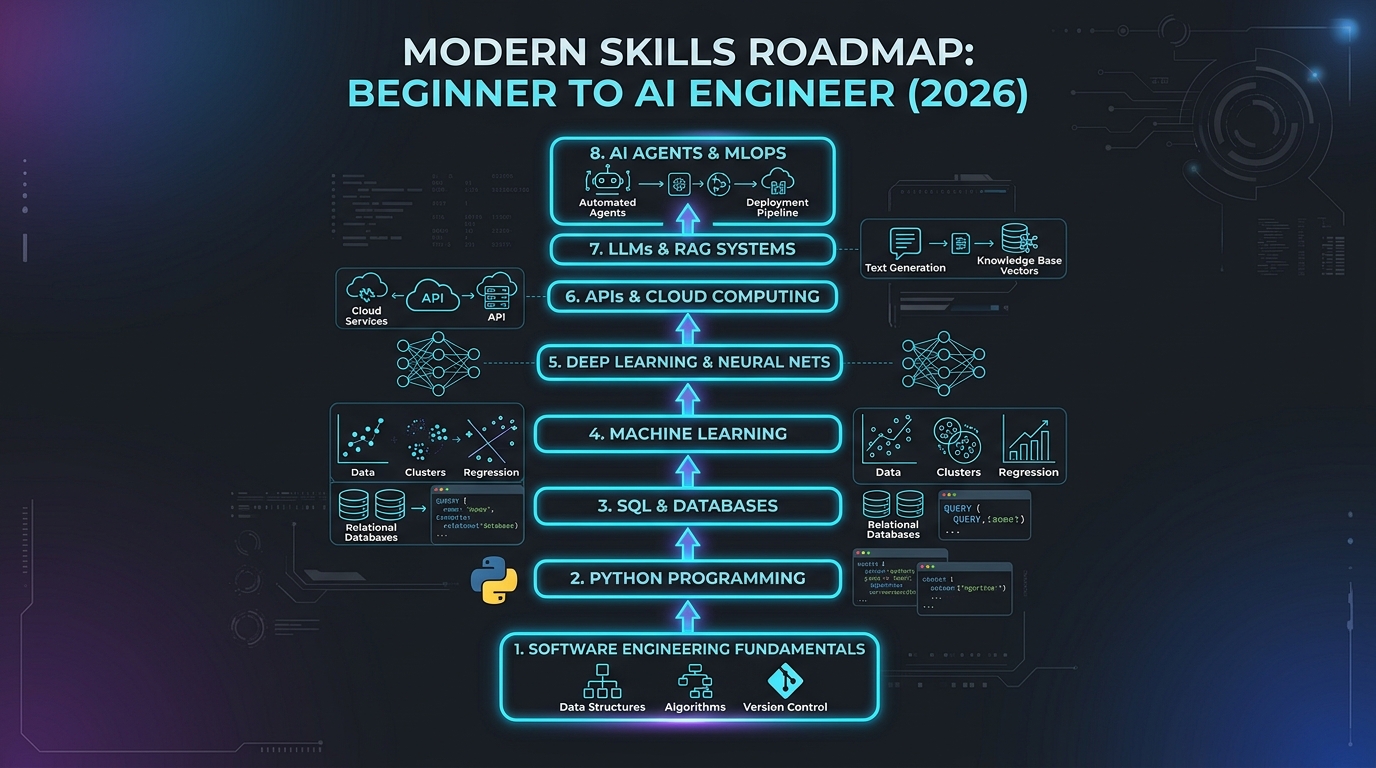 Complete AI career learning roadmap for 2026 — from fundamentals to AI agents